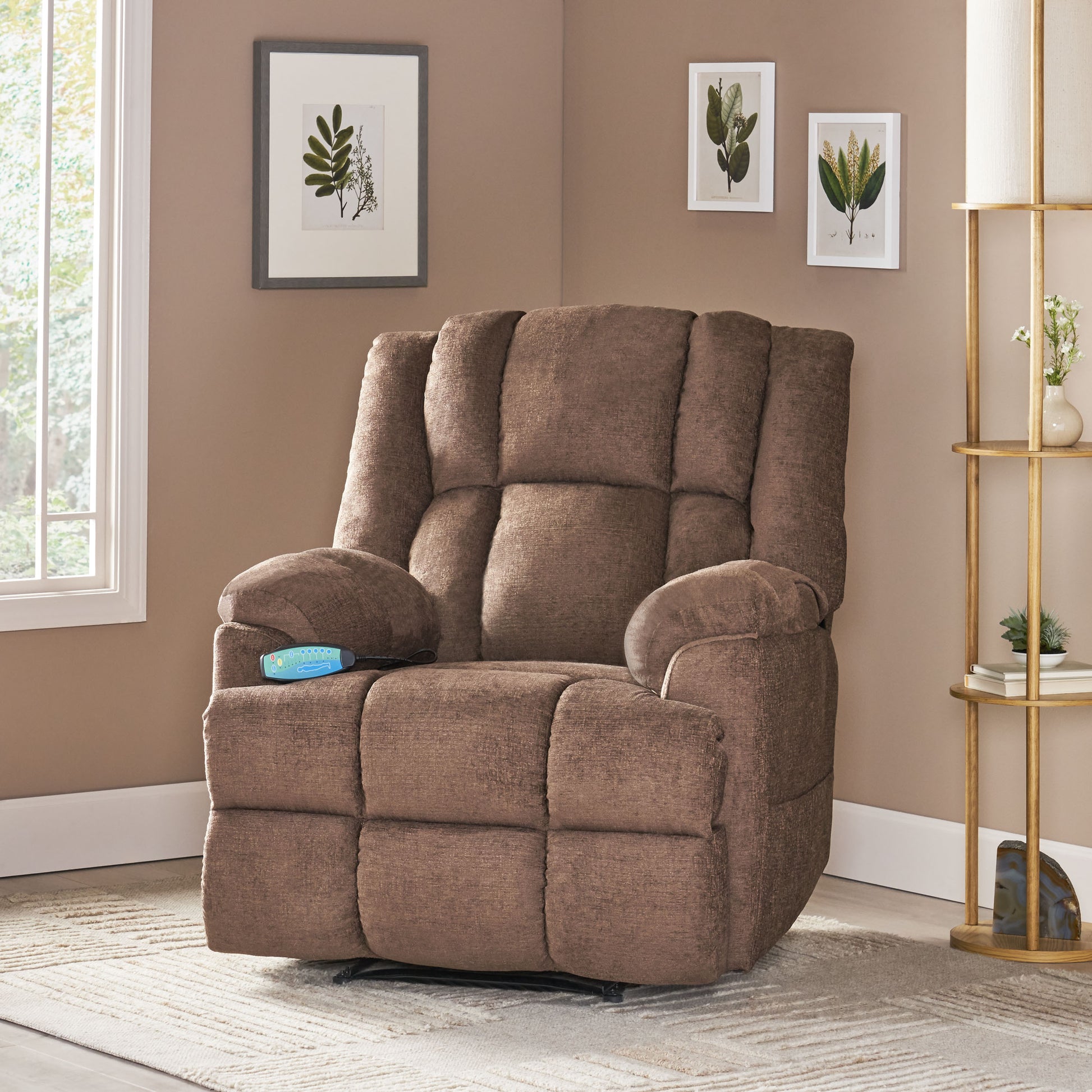 Massage Recliner Brown Fabric