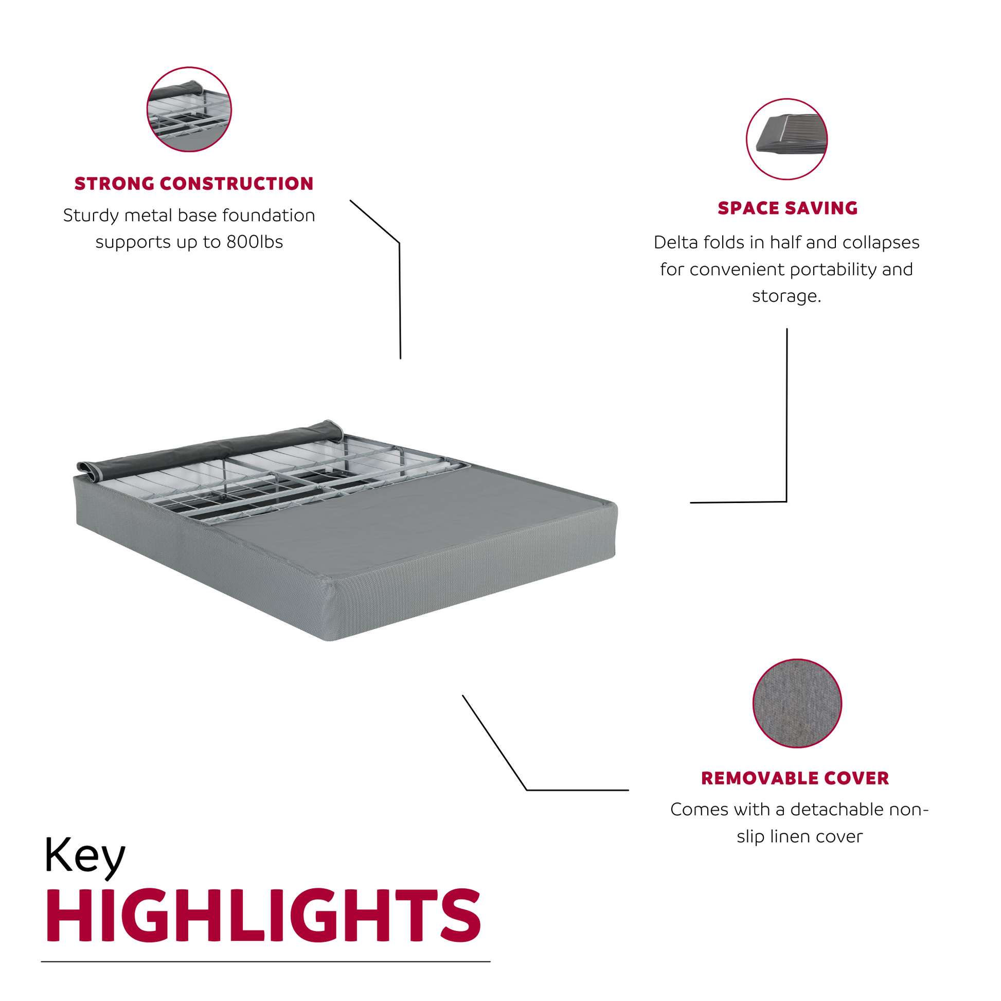 9 In. Full Size Foldable Metal Mattress Box Spring Foundation Bed Base, Modern Bedroom Furniture, Gray Gray Bedroom Contemporary Linen Steel Full