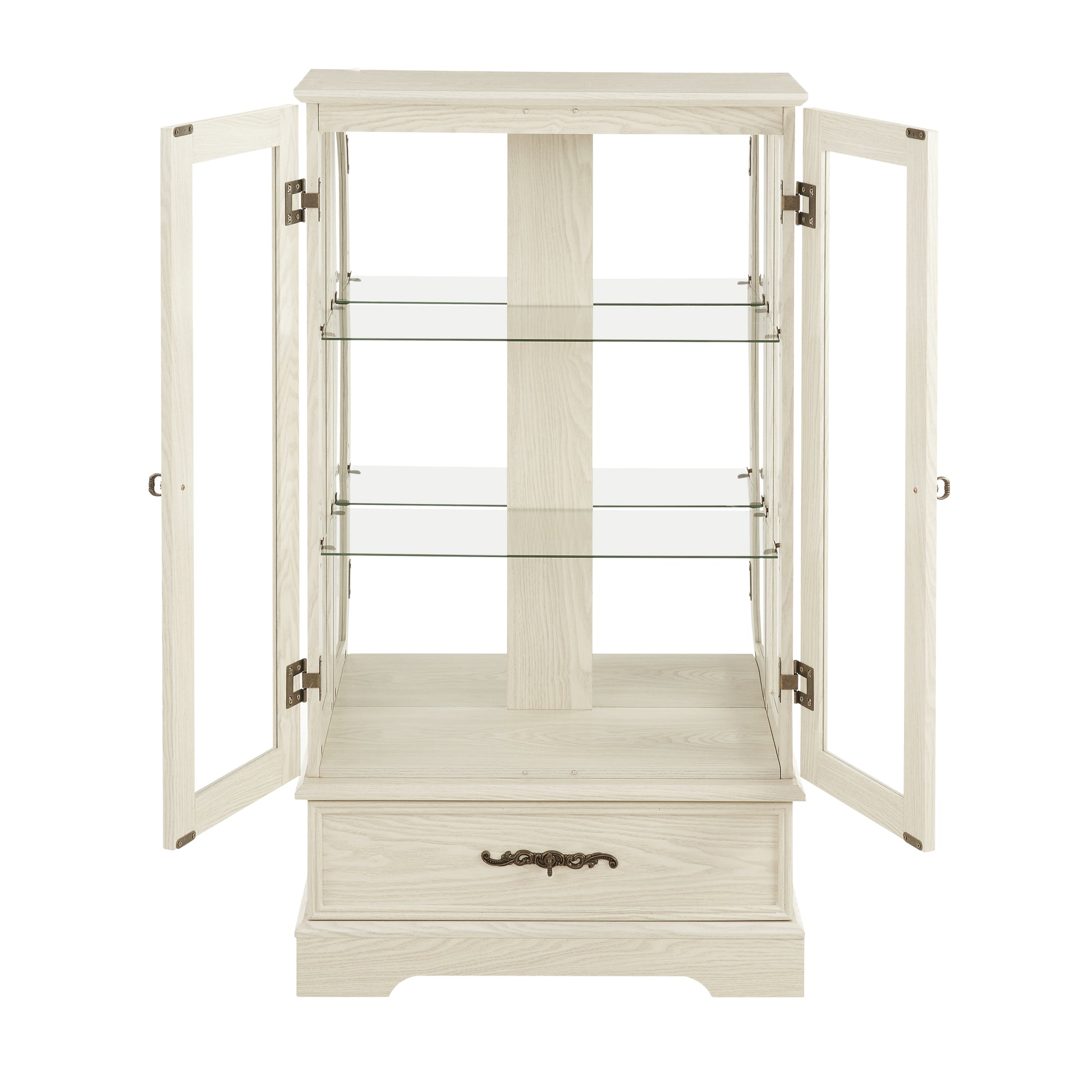 Glass Cabinet Lighted Glass Cabinet Curio Display Cabinet With Adjustable Glass Shelves 2 Doors And 1 Drawer Cabinet Bulb Included White White Mdf Glass