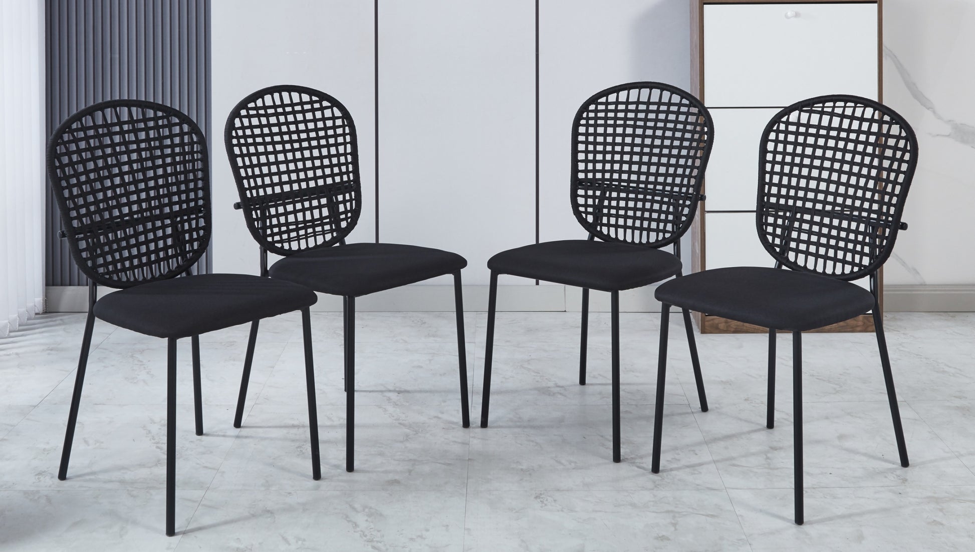 Black Sennit Chair,Set Of 4,Dining Chair,Coffee Chair Black Metal