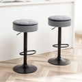 Round Storage Bar Stool Set Of 2, Grey Linen Height Adjustable Barstool, 360 Counter Height Swivel Stool, Armless Bar Chair With Metal Frame For Kitchen Counter Dining Living Room Grey Set Of 2 Foam Linen