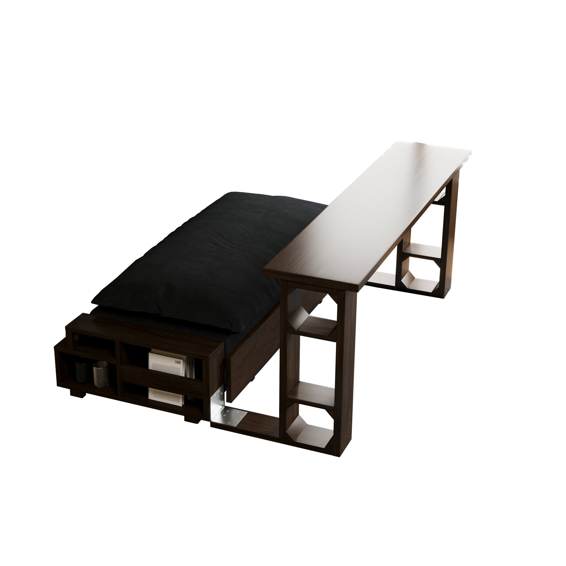 3 In 1 Convertible Sleeper Sofa Bed,Modern Velvet Loveseat Couch With Pull Out Bed,Small Beautiful Seat Futon Sofa Bed With Convertible Office Desk,Black Black Metal & Wood 2 Seat