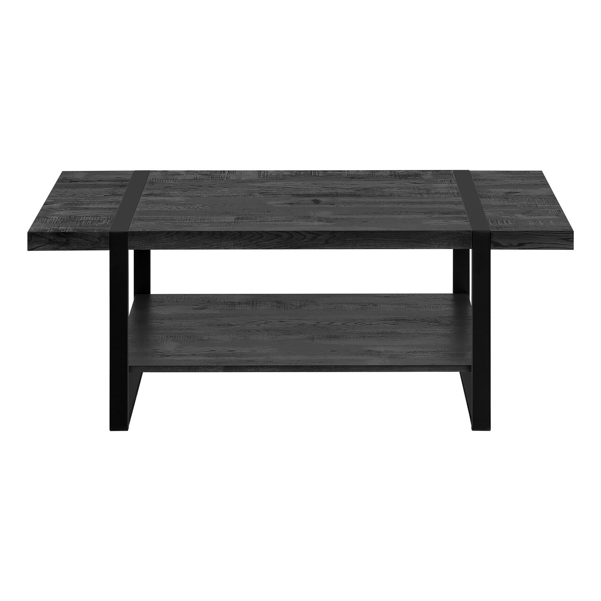 Coffee Table, Accent, Cocktail, Rectangular, Living Room, 48"L, Black Laminate, Black Metal, Contemporary, Modern Black Mdf