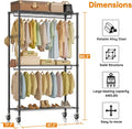Rolling Clothes Rack, Heavy Duty Clothing Rack, 3 Shelf Portable Adjustable Wardrobe Closet With Wheels, Hanging Rods & Side Hooks, 43.3
