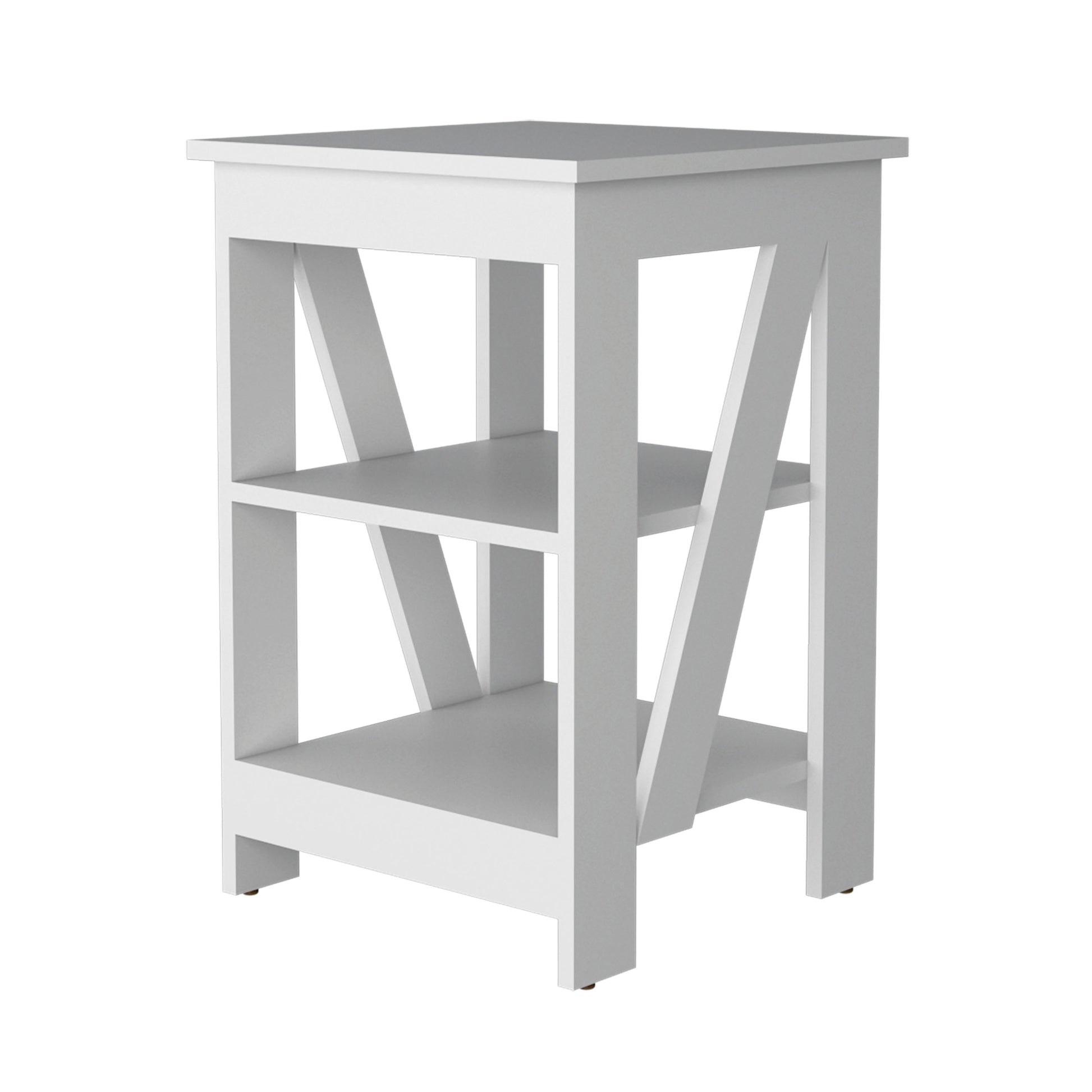 Clio Auxiliary Table, With Two Shelves White White Primary Living Space Manual Freestanding Pine Bookcase Rectangular Particle Board Engineered Wood