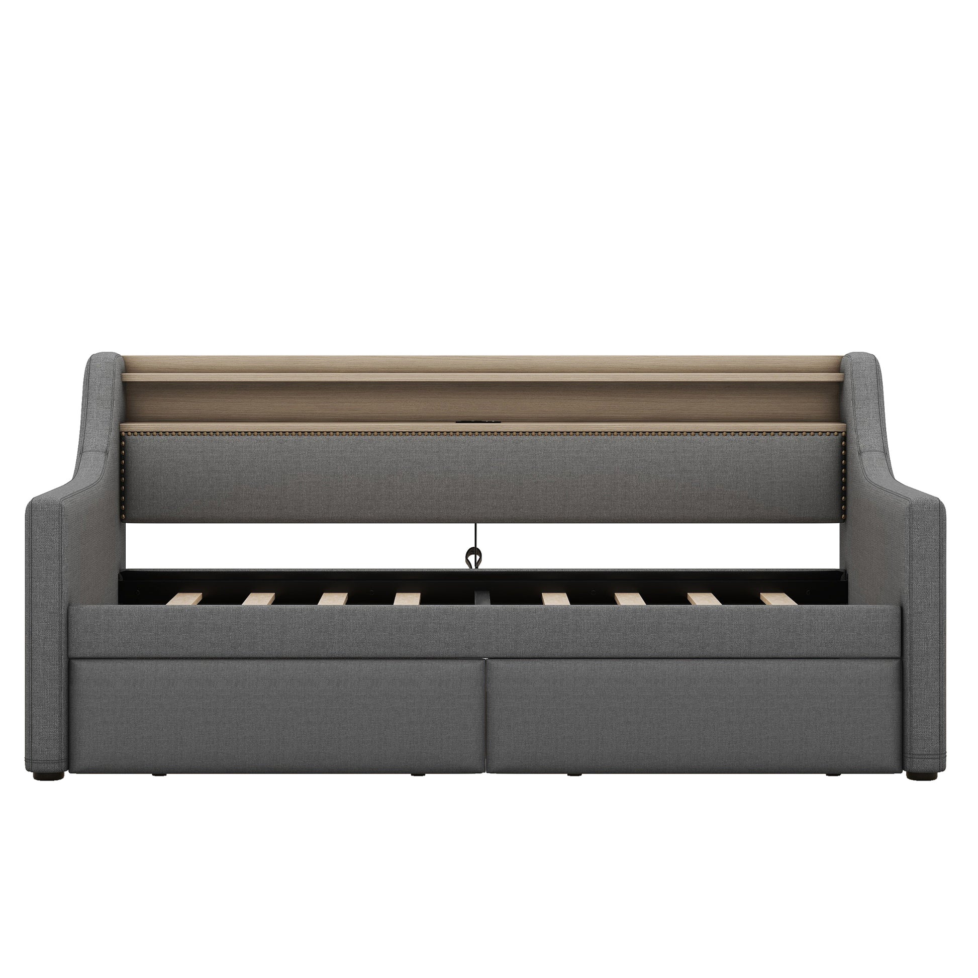 Twin Size Daybed With Storage Drawers, Upholstered Daybed With Charging Station And Led Lights, Gray Old Item W1580S00023 Twin Gray Linen