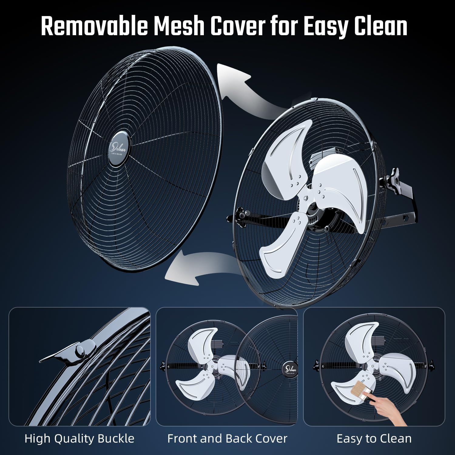 20 Inch High Velocity 3 Speed, Black Wall Mount Fan Black Metal