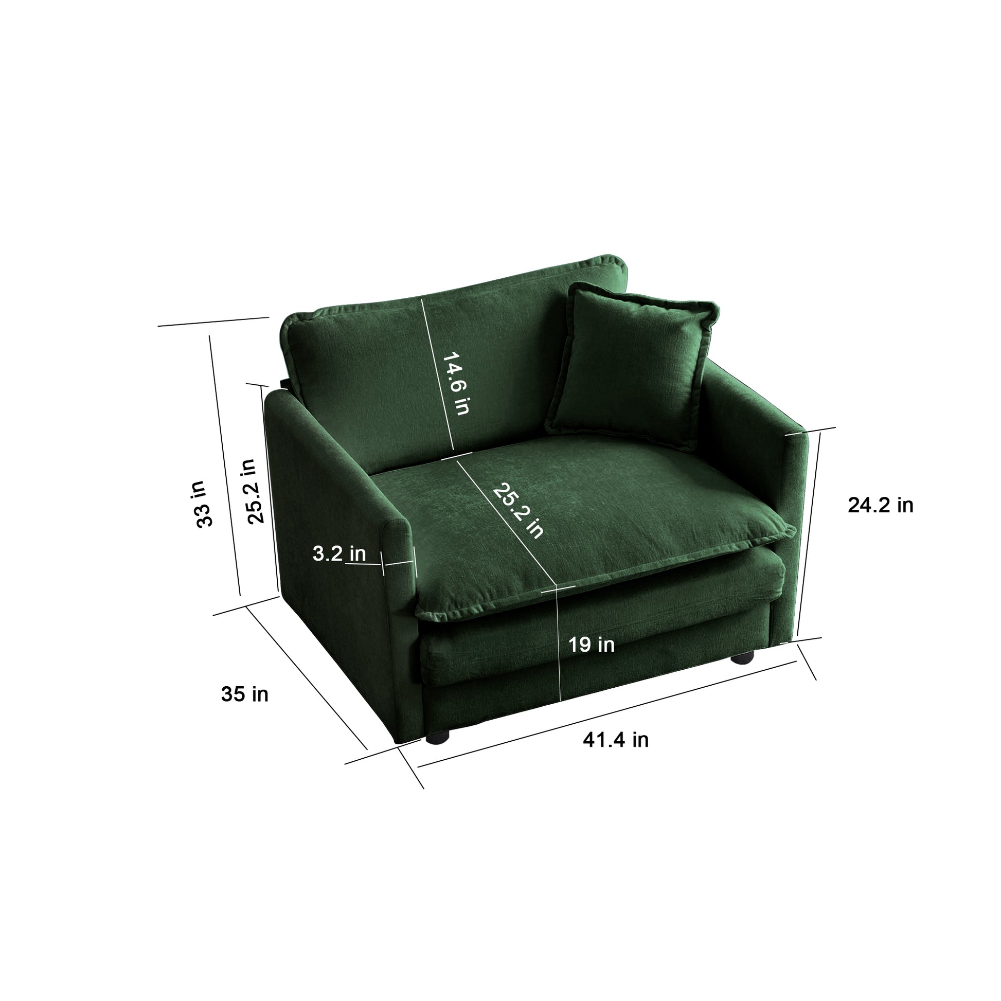 Comfy Deep Single Seat Sofa Upholstered Reading Armchair Living Room Chair Green Chenille Fabric1 Toss Pillow Green Chenille 1 Seat