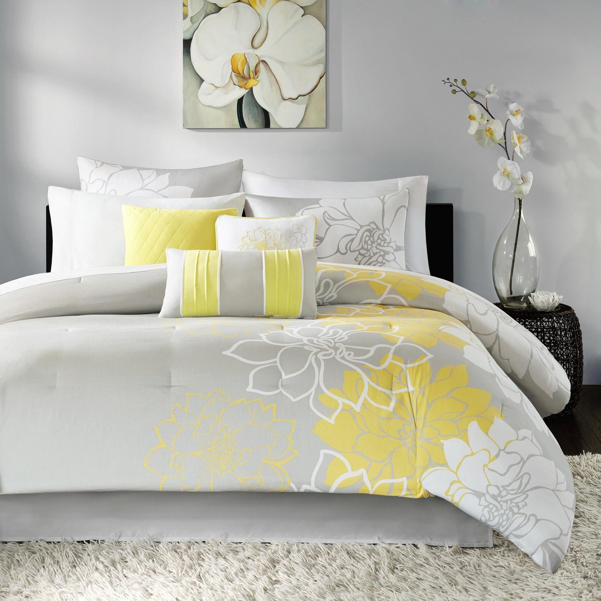Printed Cotton Sateen Comforter Set Taupe Grey Yellow King King Yellow Grey Polyester