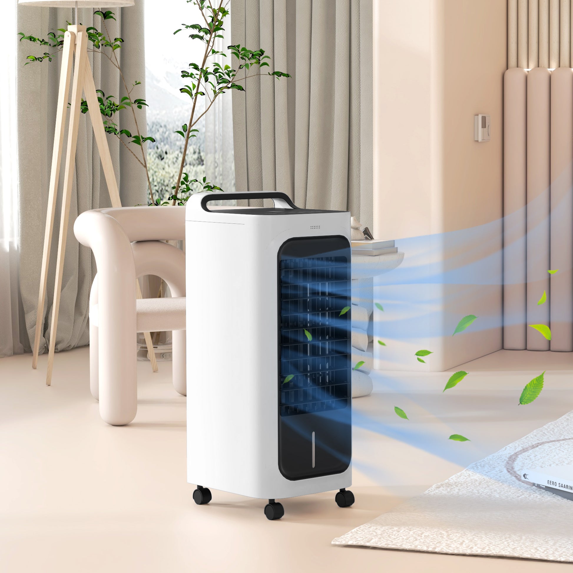 Homcom 26" Evaporative Air Cooler With Ice Packs, 3 In 1 Ice Cooling Fan, Portable Swamp Cooler With Water Tank, Timer, 90 Oscillating, Remote, For Home Office Bedroom White Abs