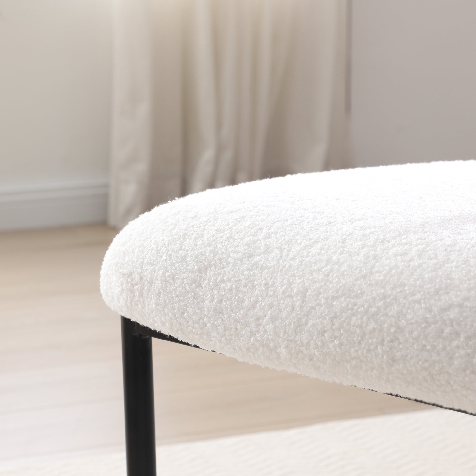 Dining Chairs Set Of 2,Round Upholstered Sherpa Fabric Dining Room Chairs With Curved Backrest,Mid Century Modern Accent Chairs With Black Metal Legs For Dining Room,Living Room,Kitchen Beige Foam