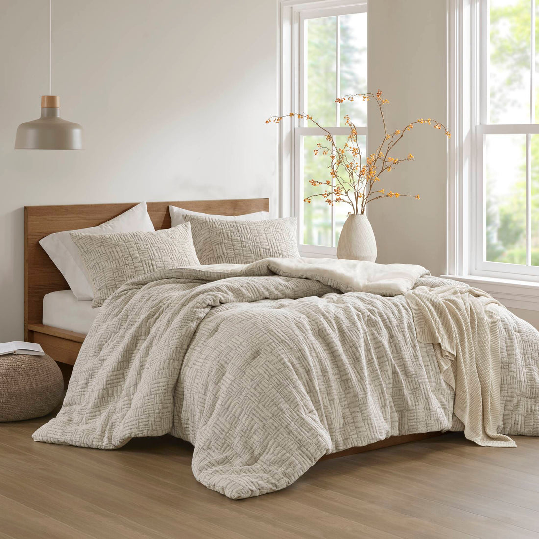 3 Piece Oversized Cotton Matelasse Comforter Set Full Queen Beige Polyester