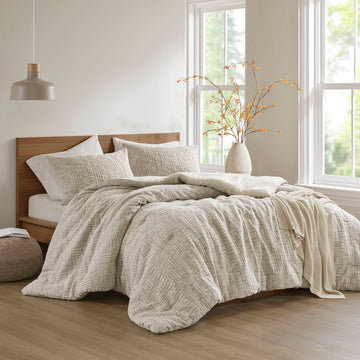 3 Piece Oversized Cotton Matelasse Comforter Set Full Queen Beige Polyester