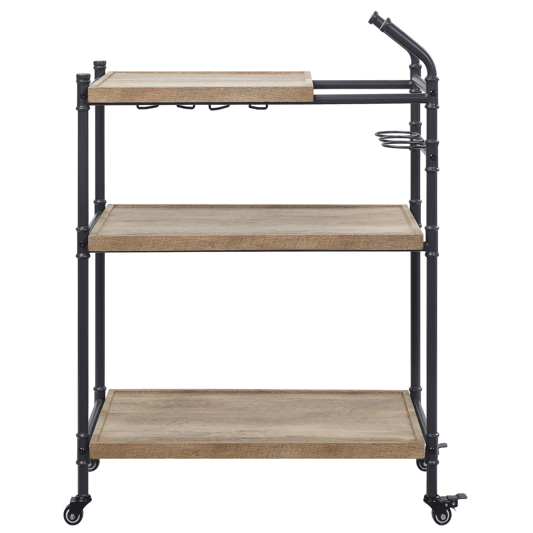 Oak And Sandy Black 2 Shelf Serving Cart Oak Dining Room Industrial,Rustic Kitchen Carts Rubberwood Wood Metal