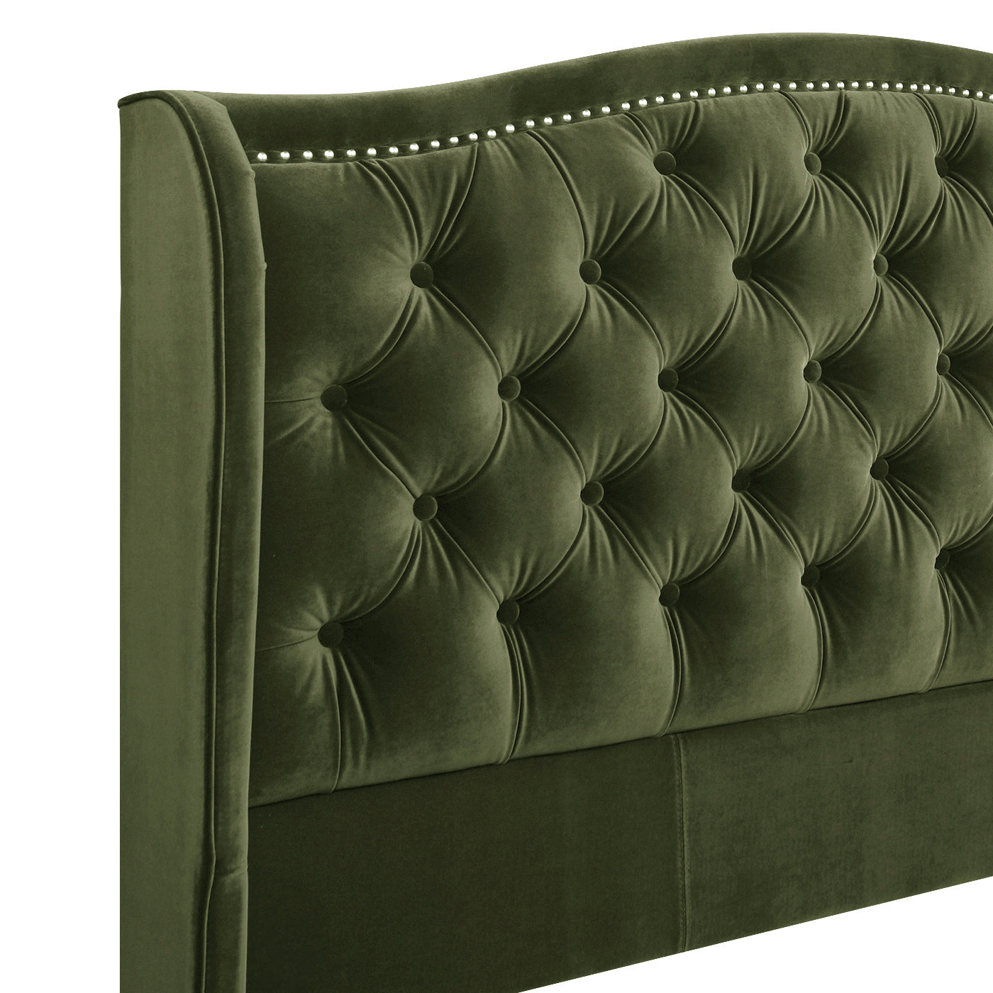 Marcella Upholstered Shelter Headboard Bed Set, Queen, Olive Green Performance Velvet Box Spring Required Queen Olive Green Wood Foam Velvet Velvet
