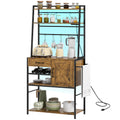 Homcom Baker'S Rack With Power Outlet And Led Lights, Coffee Bar With Storage Shelves, Industrial Microwave Stand With Wine Bottle Rack, Drawer, Barn Door Cabinet, Rustic Brown Rustic Brown Particle