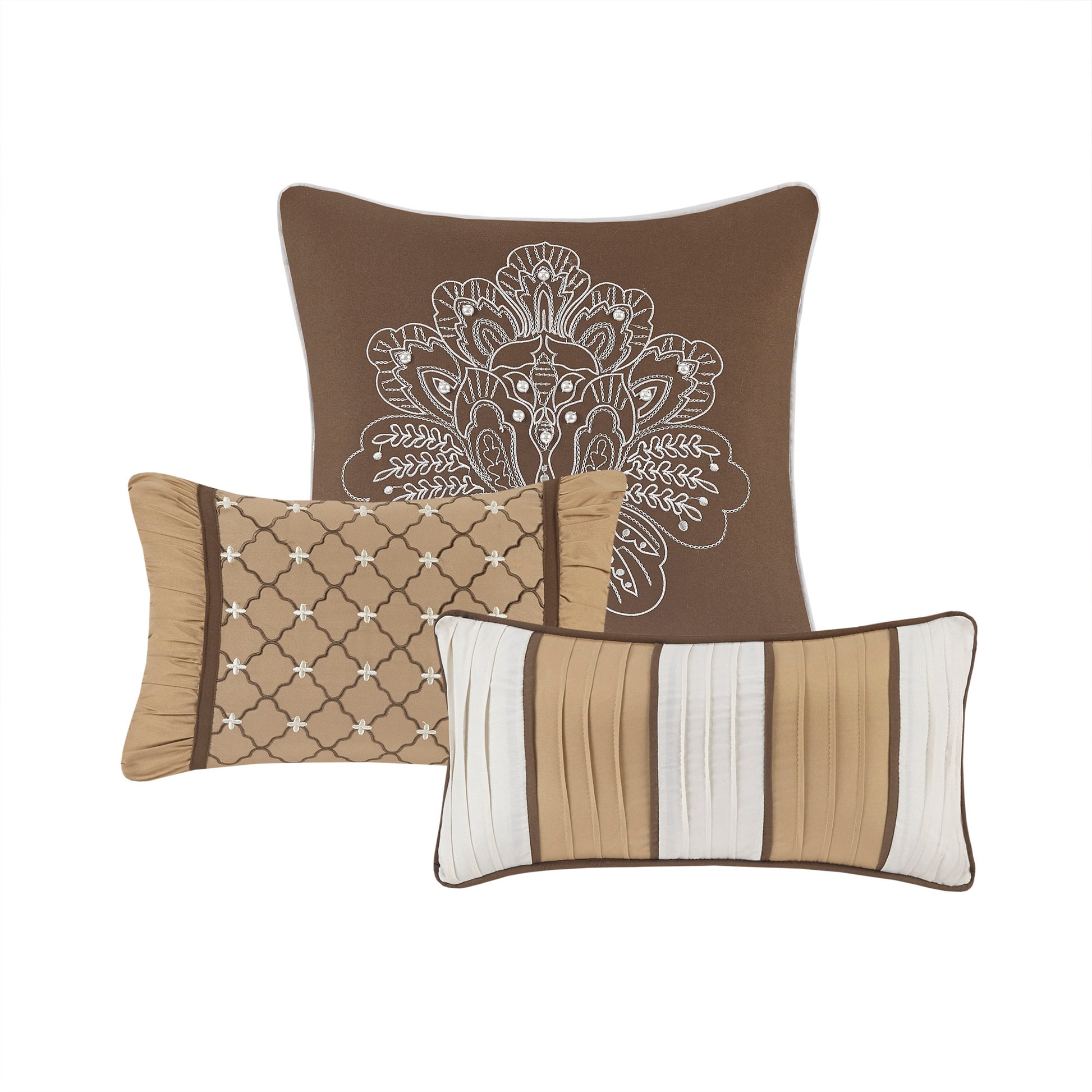 7 Piece Jacquard Comforter Set Brown Gold King King Brown Gold Polyester