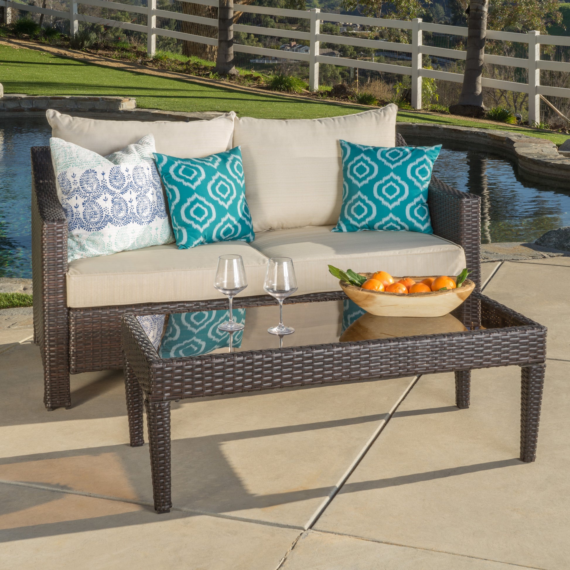 Antibes Seat & Table Brown Pe Rattan Iron Waterproof Fabric