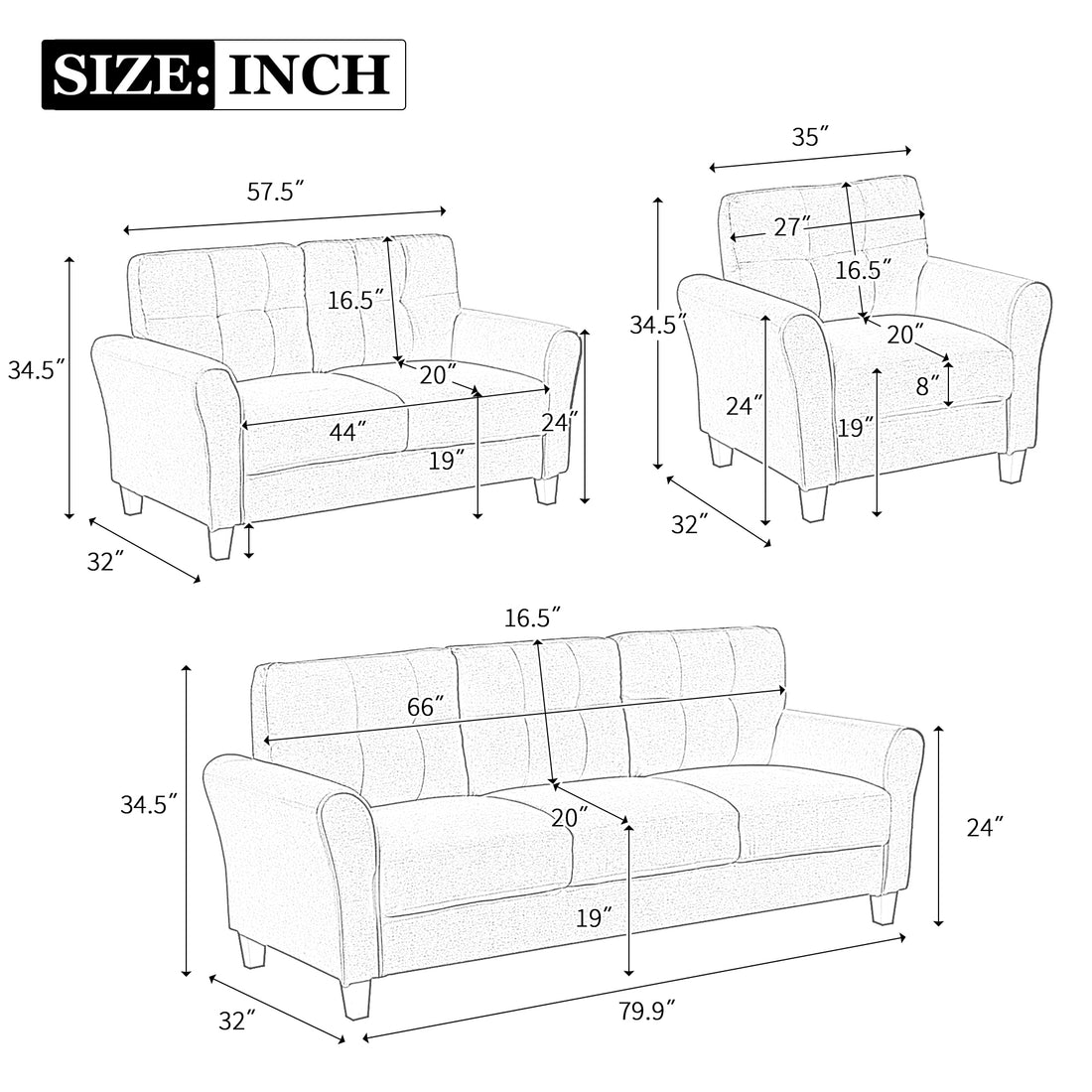 Modern Living Room Sofa Set Linen Upholstered Couch Furniture For Home Or Office ,Light Grey, 1 2 Seat,Old Sku:Sg000365Aaa Light Grey Foam Linen 3 Seat