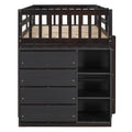 Twin Over Twin Bunk Bed With 4 Drawers And 3 Shelves Espresso Twin Espresso Solid Wood