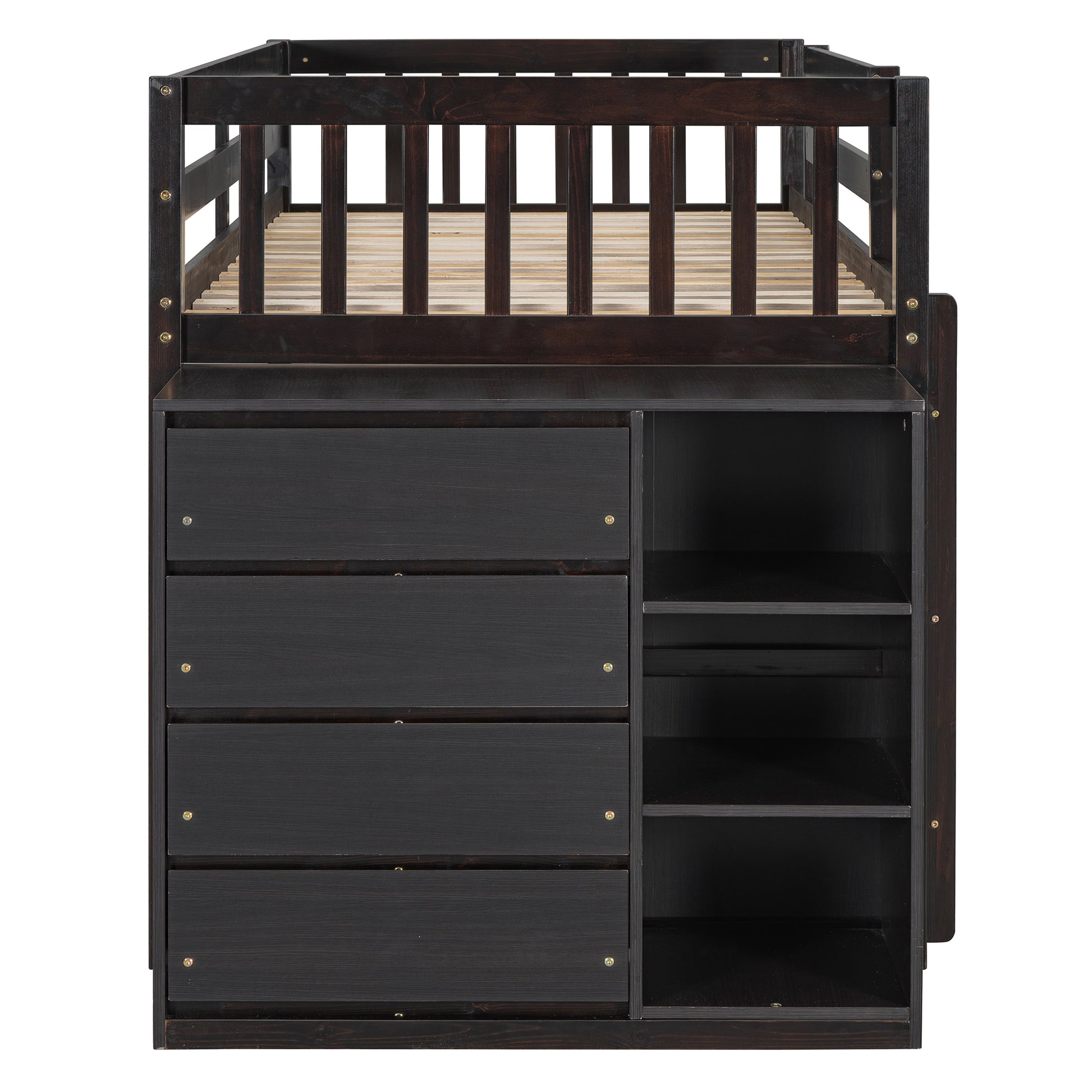 Twin Over Twin Bunk Bed With 4 Drawers And 3 Shelves Espresso Twin Espresso Solid Wood