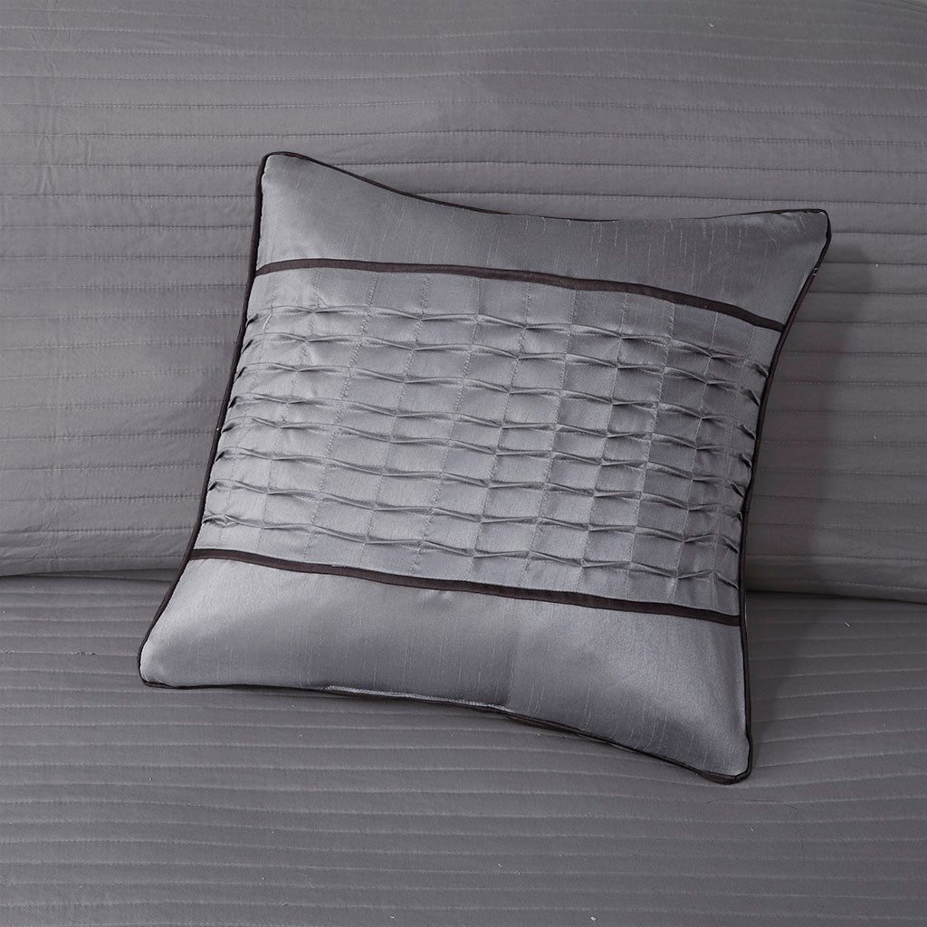 6 Piece Reversible Jacquard Quilt Set With Throw Pillows Grey Taupe King Cal King Grey Taupe Cotton