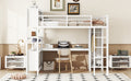 Metal Loft Bed With Wardrobe And L Shaped Desk, Full Size Loft Bed With Storage Cubes And Shelves, Heavy Duty Loft Bed For Kids Teens Adults, White Full Off White Metal