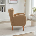 Modern Wingback Lounge Chair Stylish Design, Soft Fabric, Solid Wood Legs, Durable Frame,Brown Camel Boucle