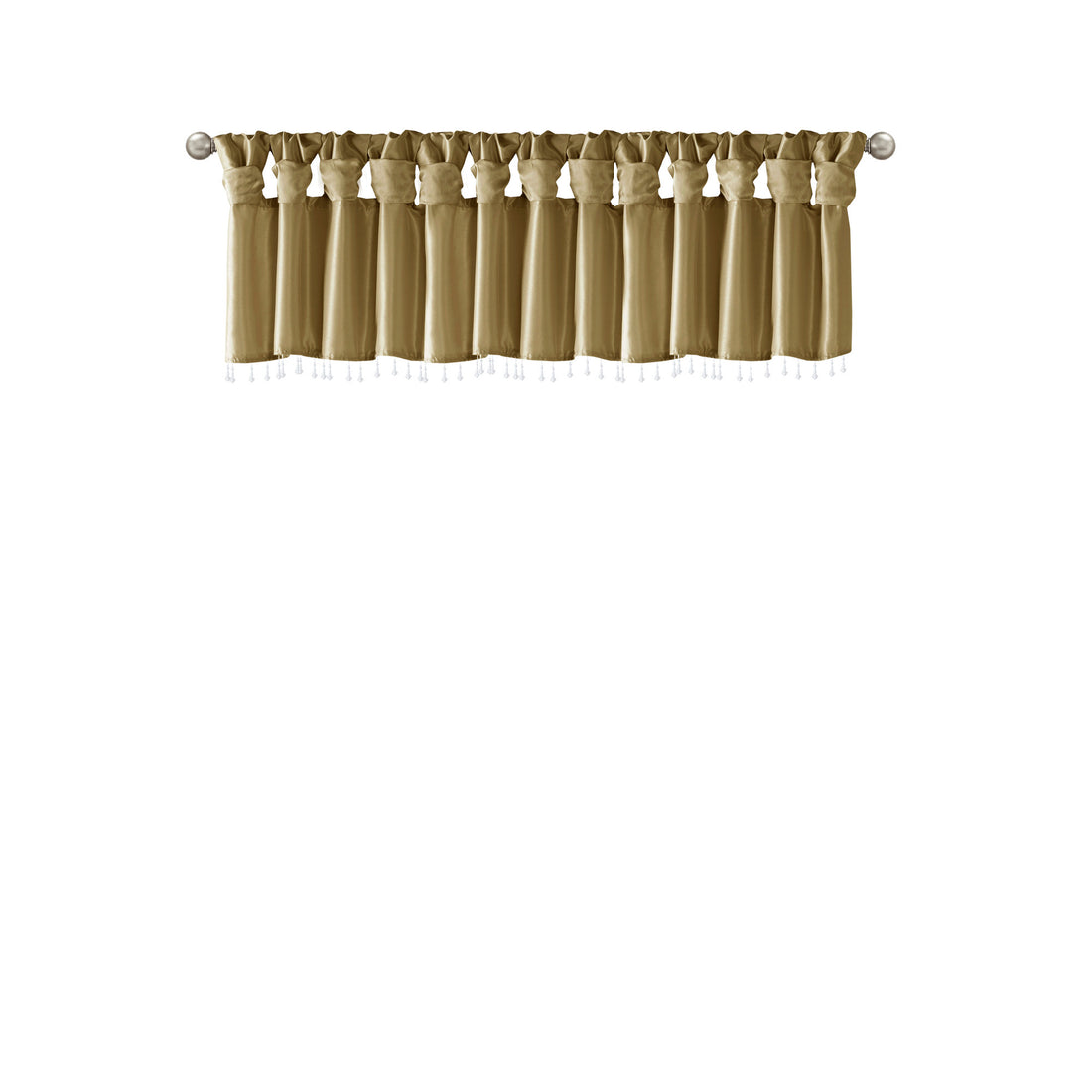 Lightweight Faux Silk Valance With Beads Bronze 50X26" Bronze Microfiber
