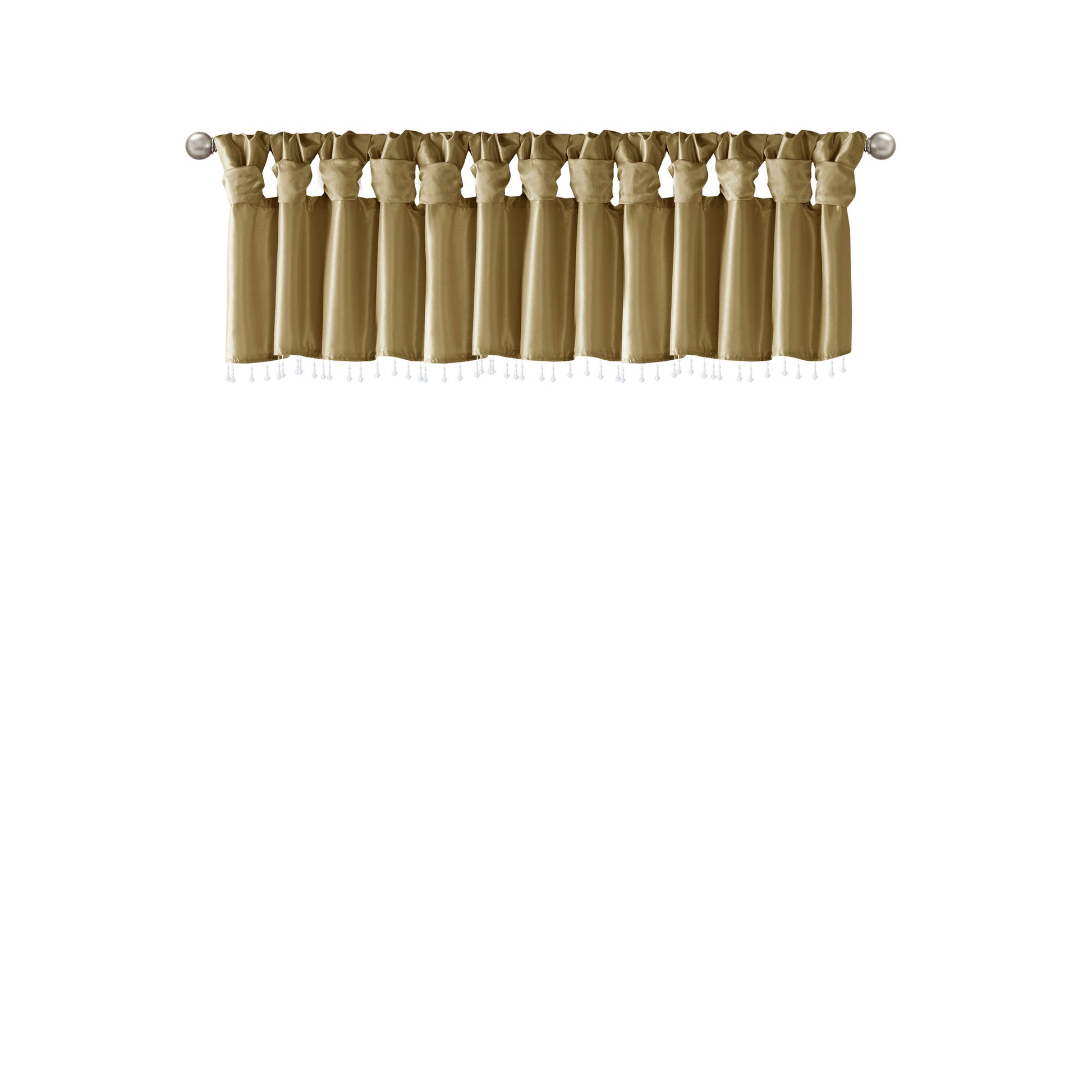 Lightweight Faux Silk Valance With Beads Bronze 50X26" Bronze Microfiber