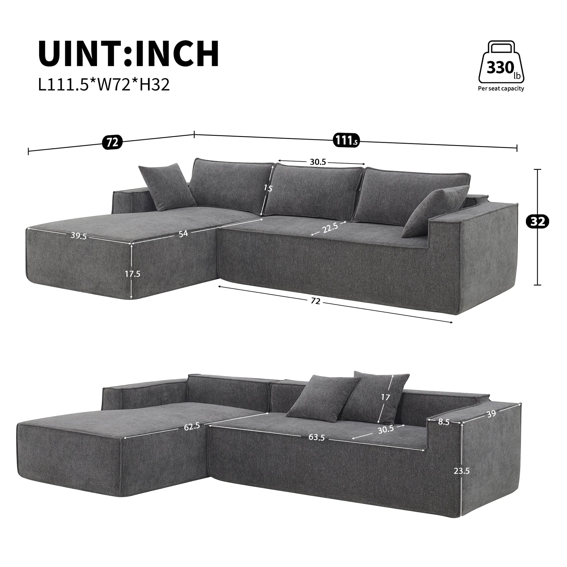 9587G Package Gray Chenille 1 Seat