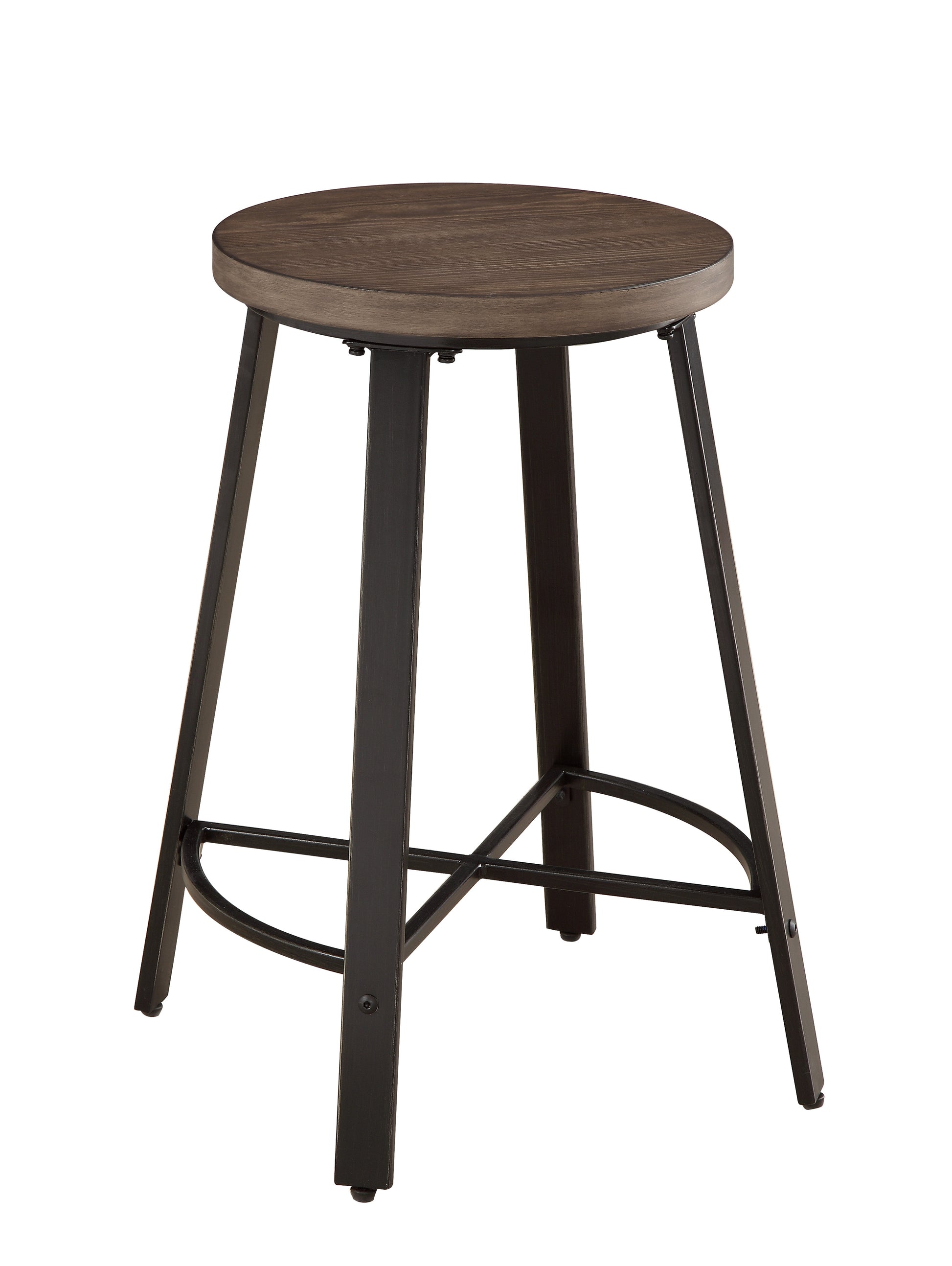 Set Of 2 Counter Height Stools Gray Metal Finish Rustic Industrial Style Furniture Brown,Gray Dining Room Industrial,Rustic Metal