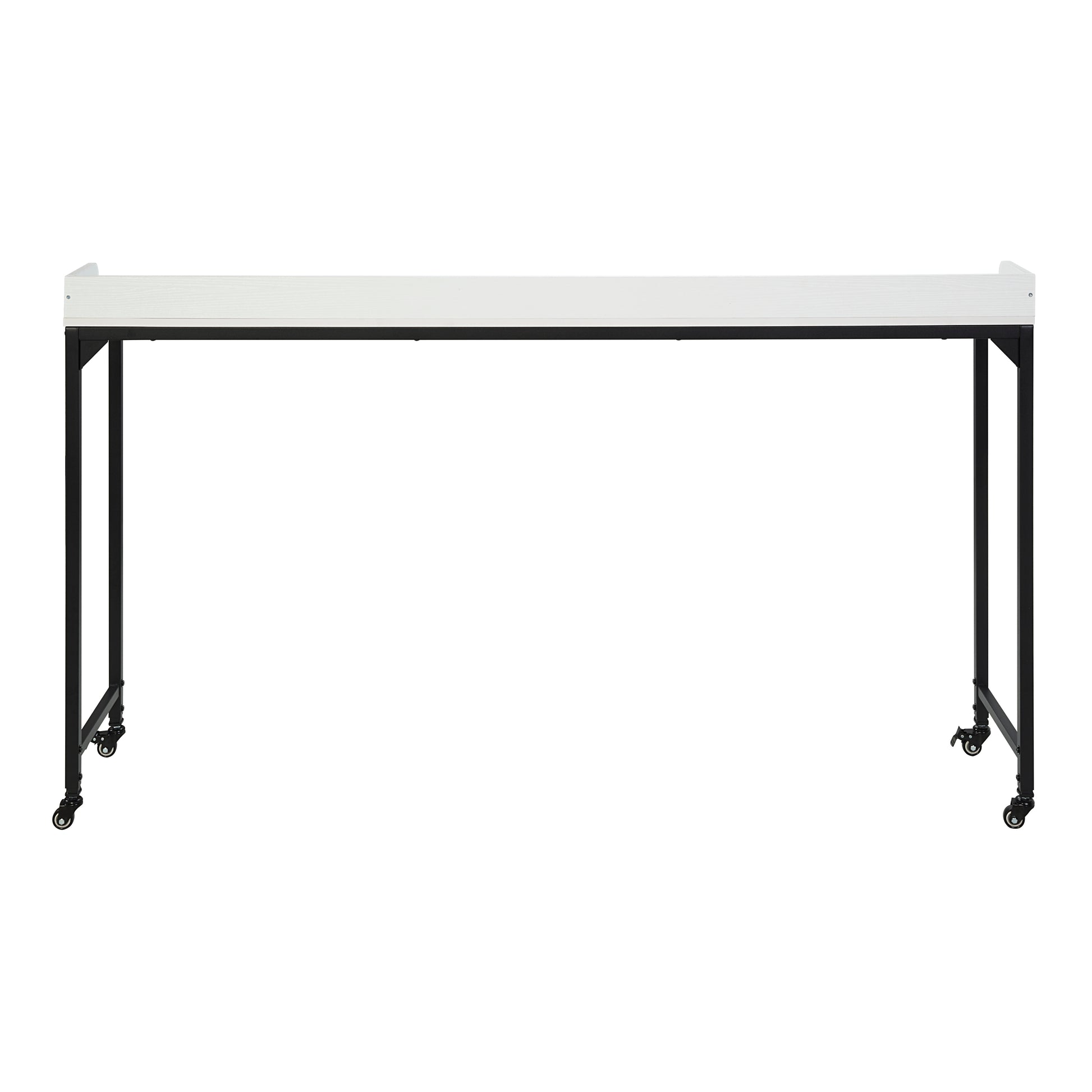 White Finish Multipurpose Over The Bed Desk With Adjustable Height, Metal Legs With Casters, Overbed Table 1Pc, Laptop Table For Bed, Breakfast Table Black White Rectangular Engineered Wood,Metal