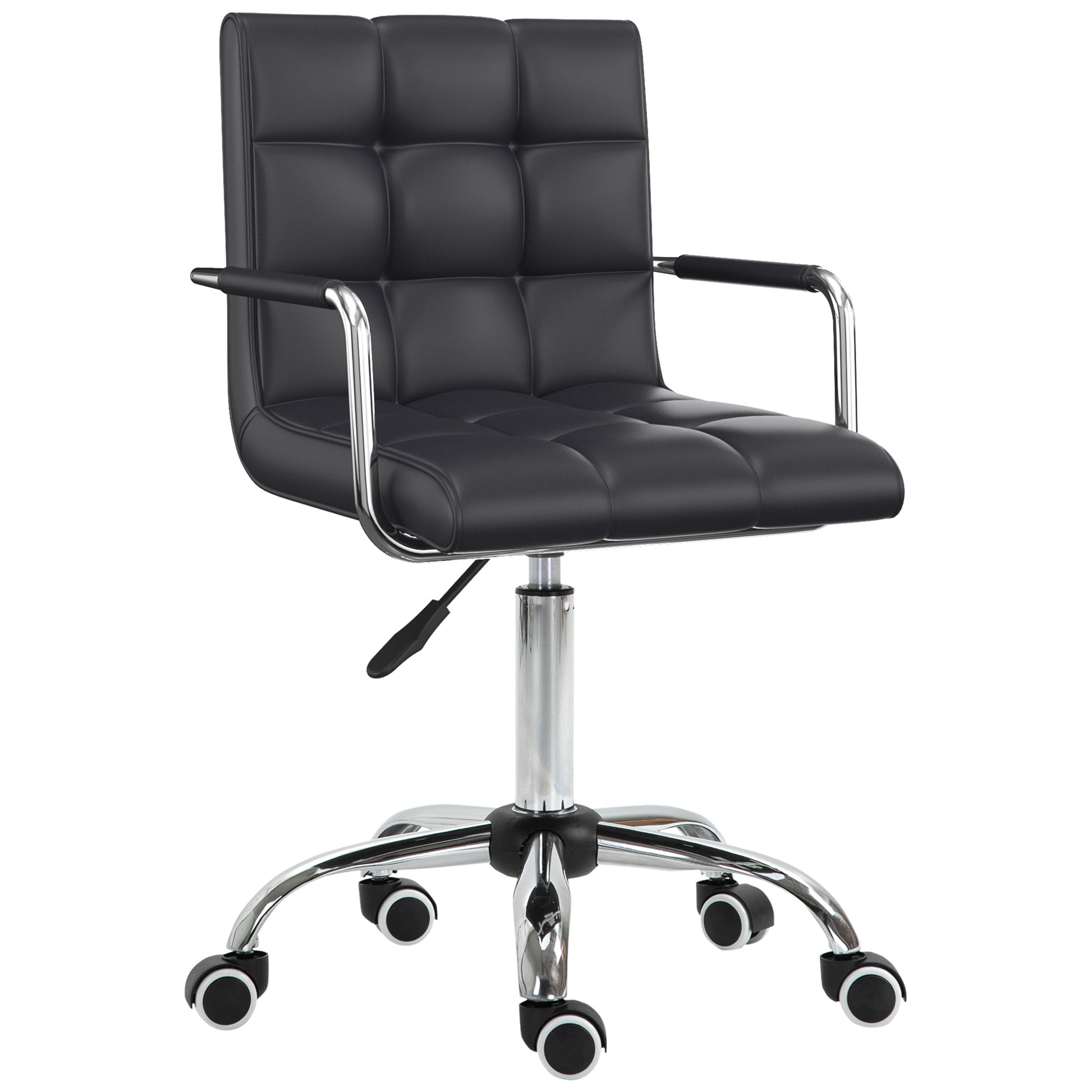 Homcom Home Office Chair, Modern Computer Desk Chair, Task Chair With Upholstered Pu Leather, Adjustable Height, Swivel Wheels, Black Black Faux Leather