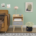 2Pc Nightstand With Collapsible Fabric Drawer, 2 Tier Storage End Table, Wood Side Table With Storage Cabinet For Bedroom, Living Room Oak Oak Engineered Wood