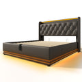 Full Size Upholstered Bed, 360 Surround Led Function, Buttons Apps Remote Control, Hydraulic Storage Bed With Usb Type C Charging, Black,Pu Without Mattress Full Black Pu