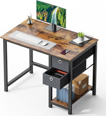 Computer Desk With Drawers 40 Inch Office Writing Work Kids Study 2 Tier Wood Corner Table With Storage Drawers Shelf For Bedroom Home Office Rustic Brown Rustic Brown Wood