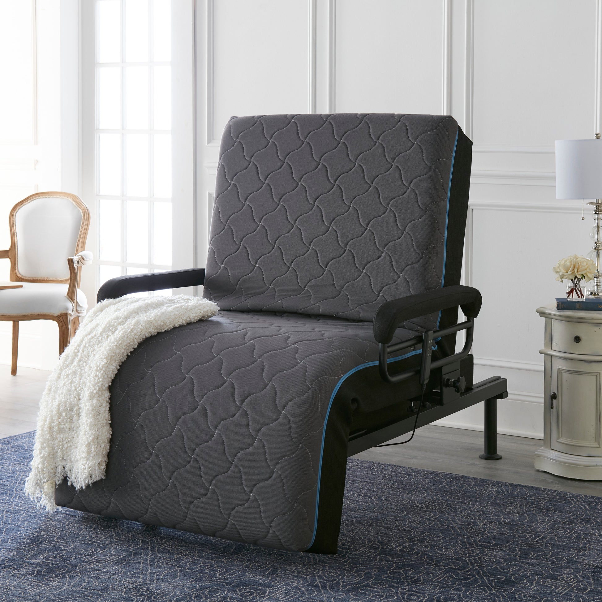 Adjustable Sit To Stand Bed W Remote With Convenient Lift Twin Blue Metal Twin