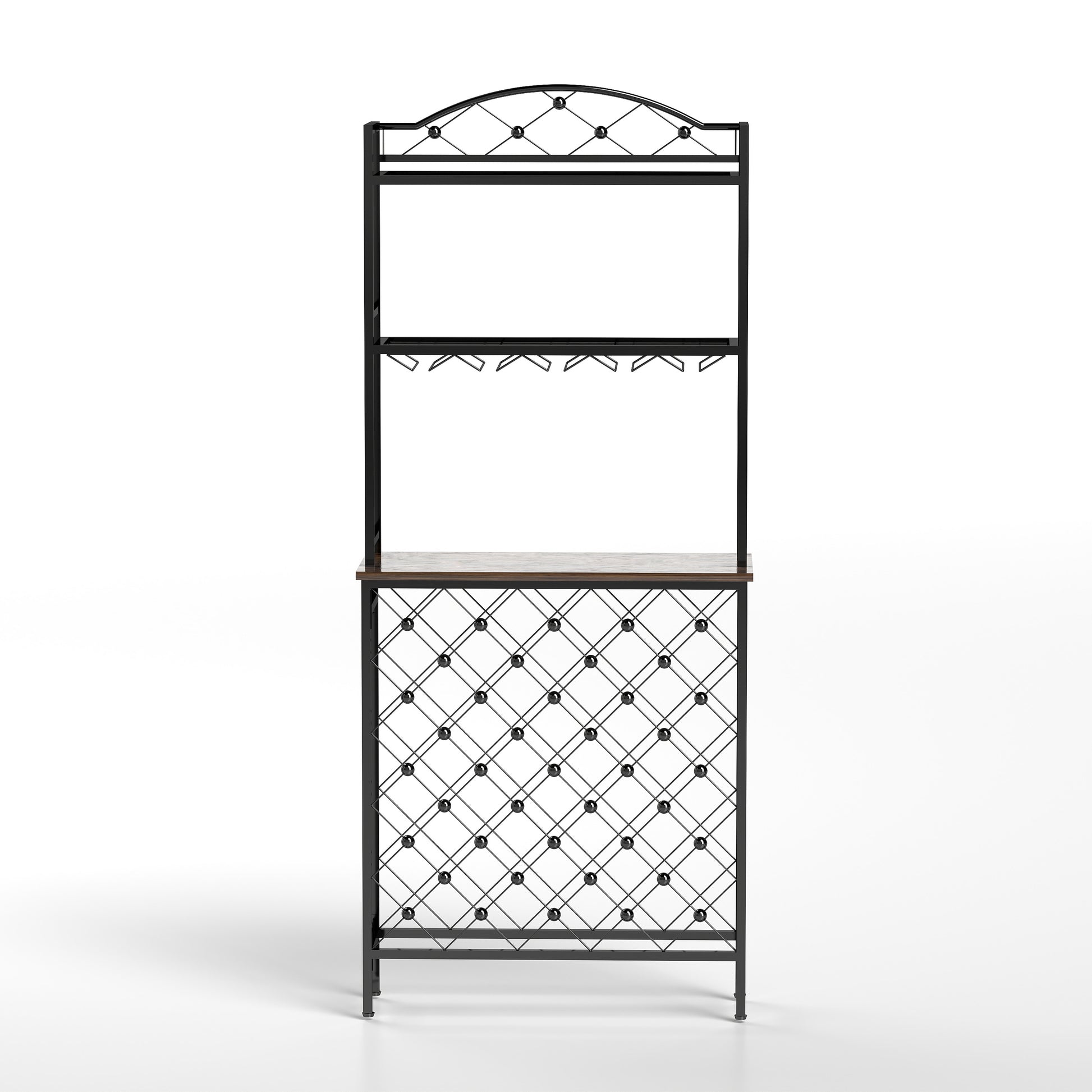 Industrial Wine Rack Bar Table, 3 Tier Liquor Bottle And Glass Holder With Storage Shelves, Metal And Wood Wine Organizer For Home Kitchen, Dining Room, And Living Room Black Brown Kitchen American