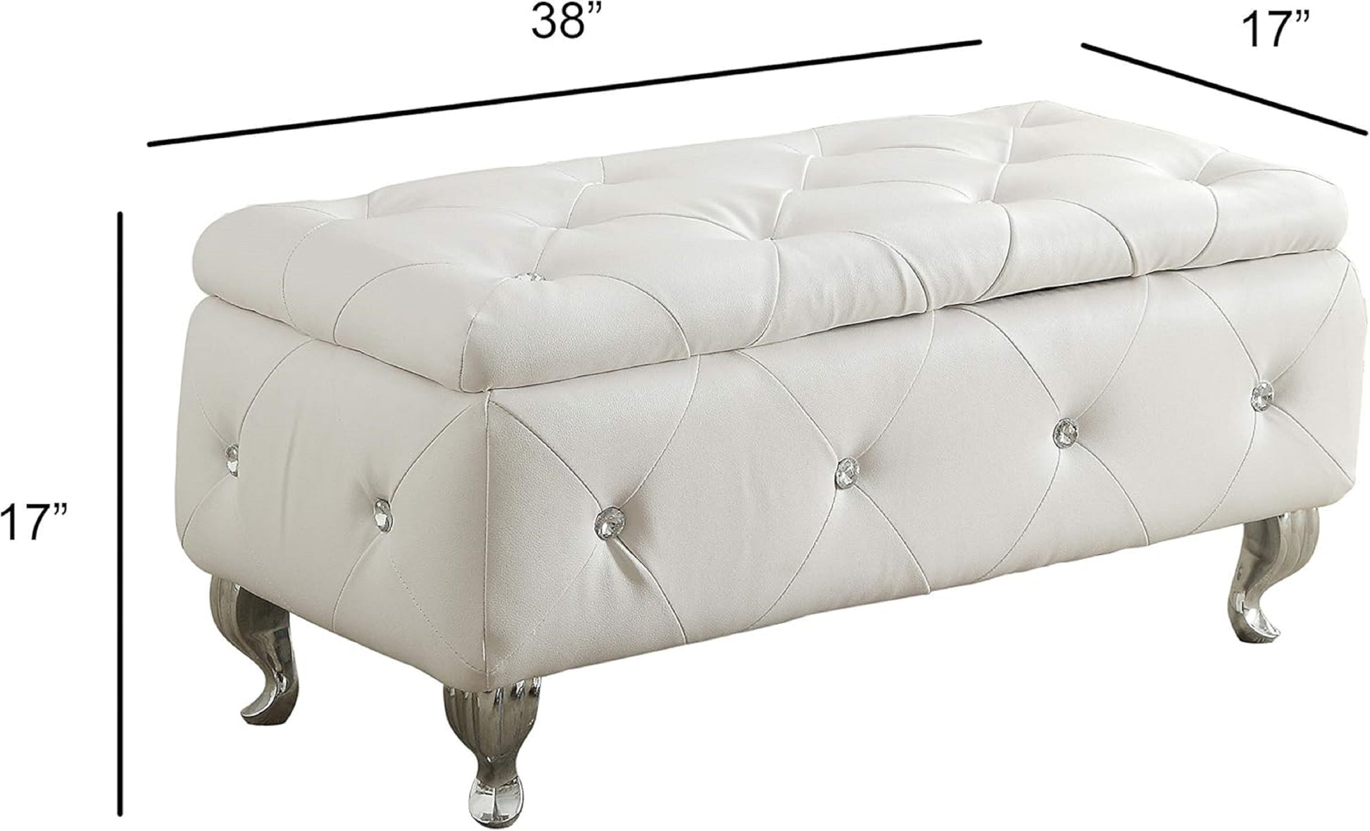 1Pc Glam 38 Inches Storage Ottoman Bench For Upholstered Tufted White Faux Leather Organizer Bedroom Living Room Entryway Hallway Tufted White Faux Leather Primary Living Space Solid White Traditional Foam Faux Leather