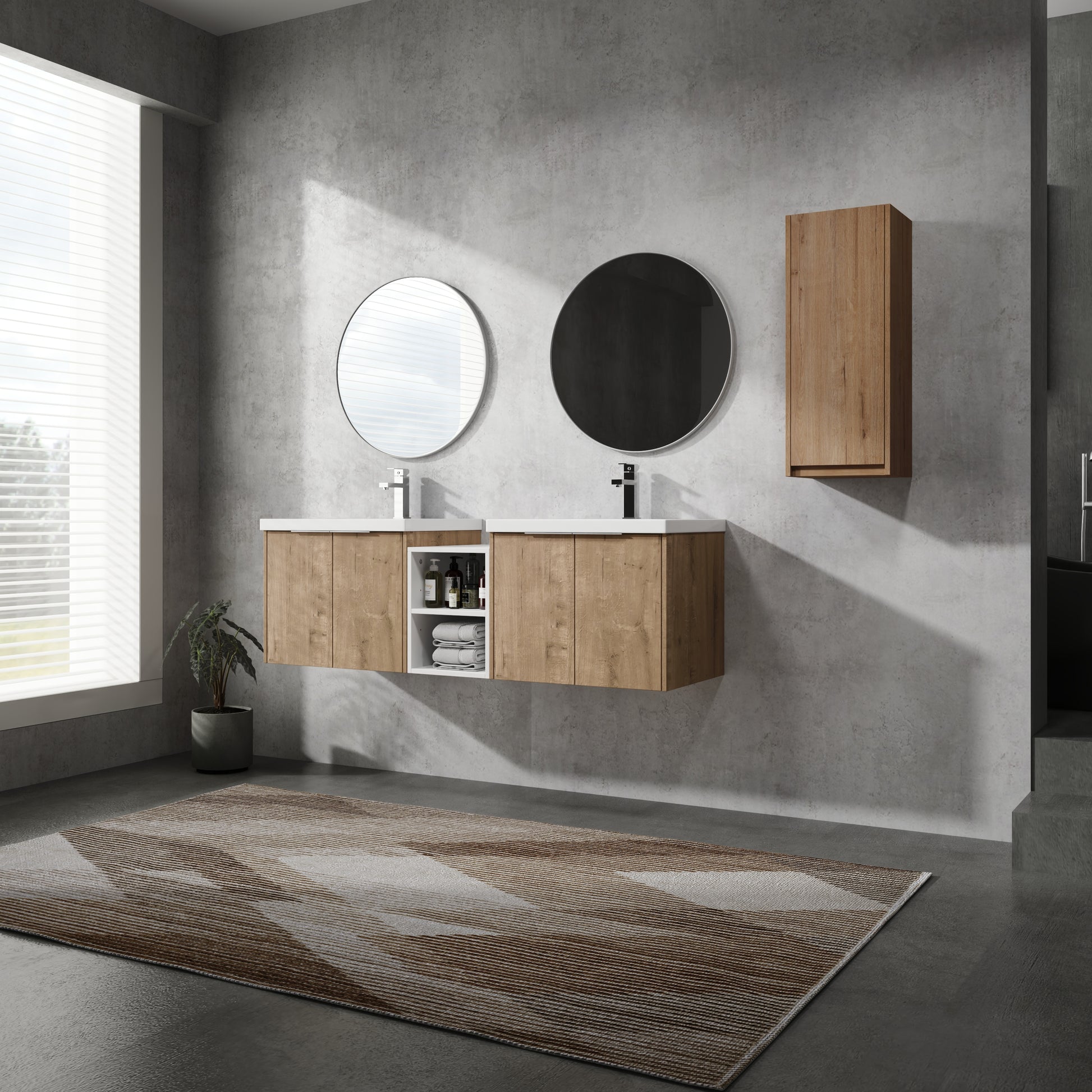 60" Wall Mounted Bathroom Vanity With Sink And Side Cabinet, Soft Close Doors,00112Imox1 0624Imox2 0612Gwh Combination Cabinet Kd Packing Imitative Oak Bathroom Modern Plywood Plywood