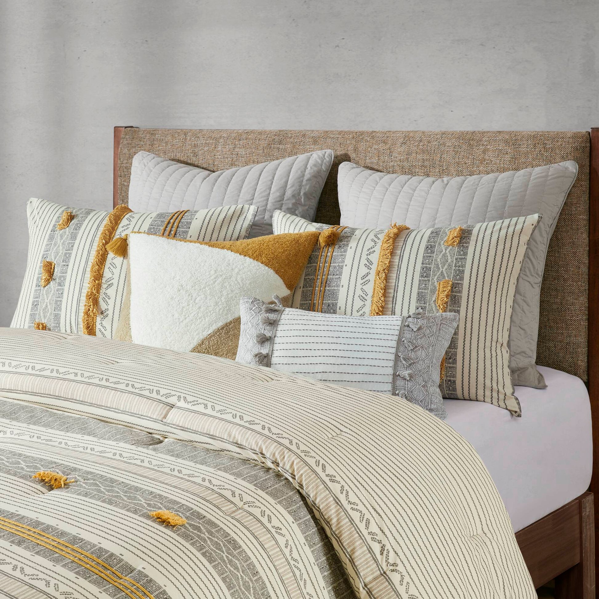 3 Piece Cotton Comforter Set Gray Yellow King Cal King King Gray Yellow Cotton