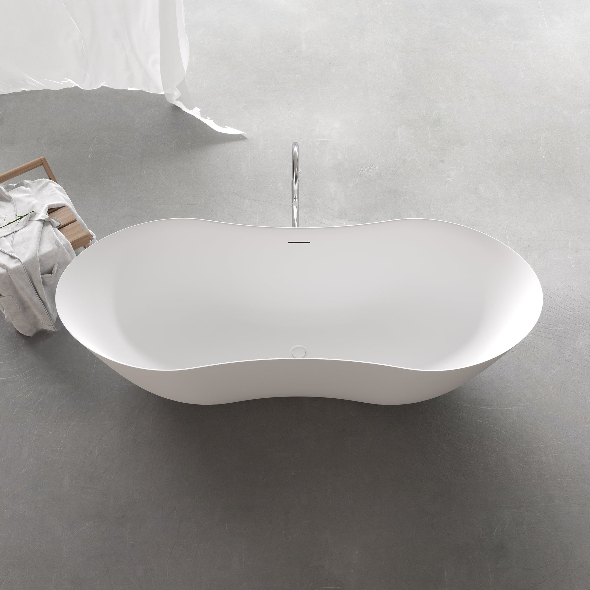 67" Freestanding Solid Surface Bathtub, Stone Resin Freestanding Bath Tub With Overflow And Pop Up Drain, Matte White 24S10 67Mw Matte White Bathroom Freestanding Tubs Solid Surface