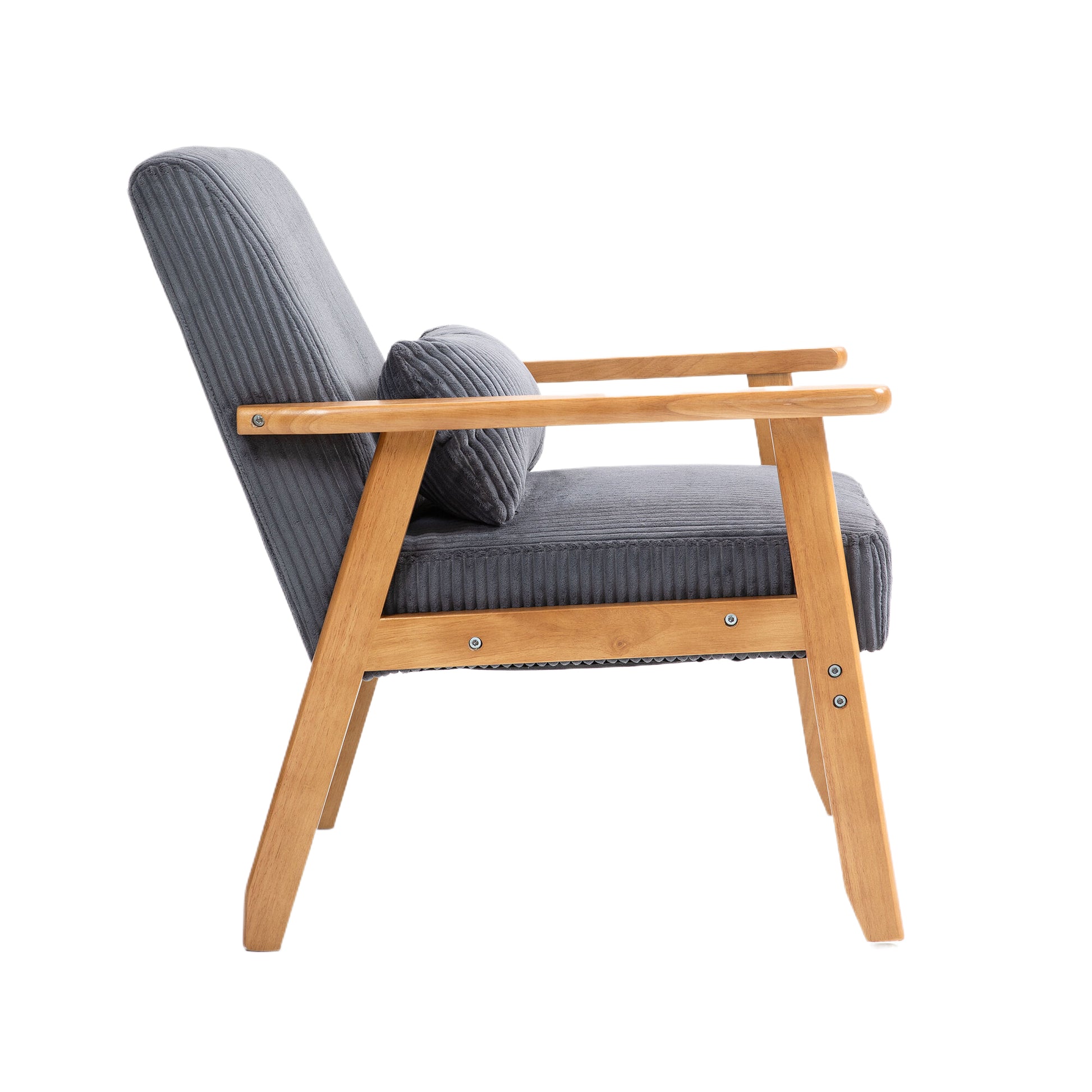 Leisure Chair With Solid Wood Armrest And Feet, Leisure Chair, Wood Frame, Velvet, L, Solid Rubber Wood Legs, Mid Century Modern Accent Chair, For Living Room Bedroom Studio Chair,Two Packs Dark Gray Corduroy