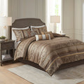 7 Piece Jacquard Comforter Set Brown Gold King King Brown Gold Polyester