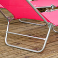 Outsunny 2 Piece Folding Chaise Lounge Chairs, Pool Sun Tanning Chairs, Outdoor Lounge Chairs With 6 Position Reclining Back,Mesh Seat, Headrest For Beach, Yard, Patio, Pink Pink Steel