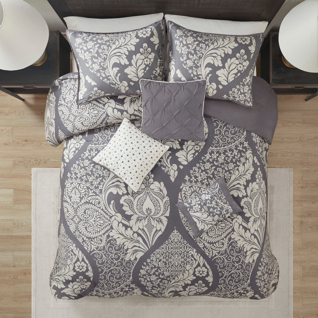 7 Piece Cotton Printed Comforter Set Grey Cal King California King Grey Polyester