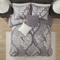 7 Piece Cotton Printed Comforter Set Grey Cal King California King Grey Polyester