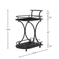 Black 2 Tier Bar Cart, Slide Bar Serving Cart, Retro Style Wine Cart For Kitchen, Beverage Cart With Wine Rack And Glass Holder, Rolling Drink Trolley For Living Room, Dining Room Black Metal Metal & Wood