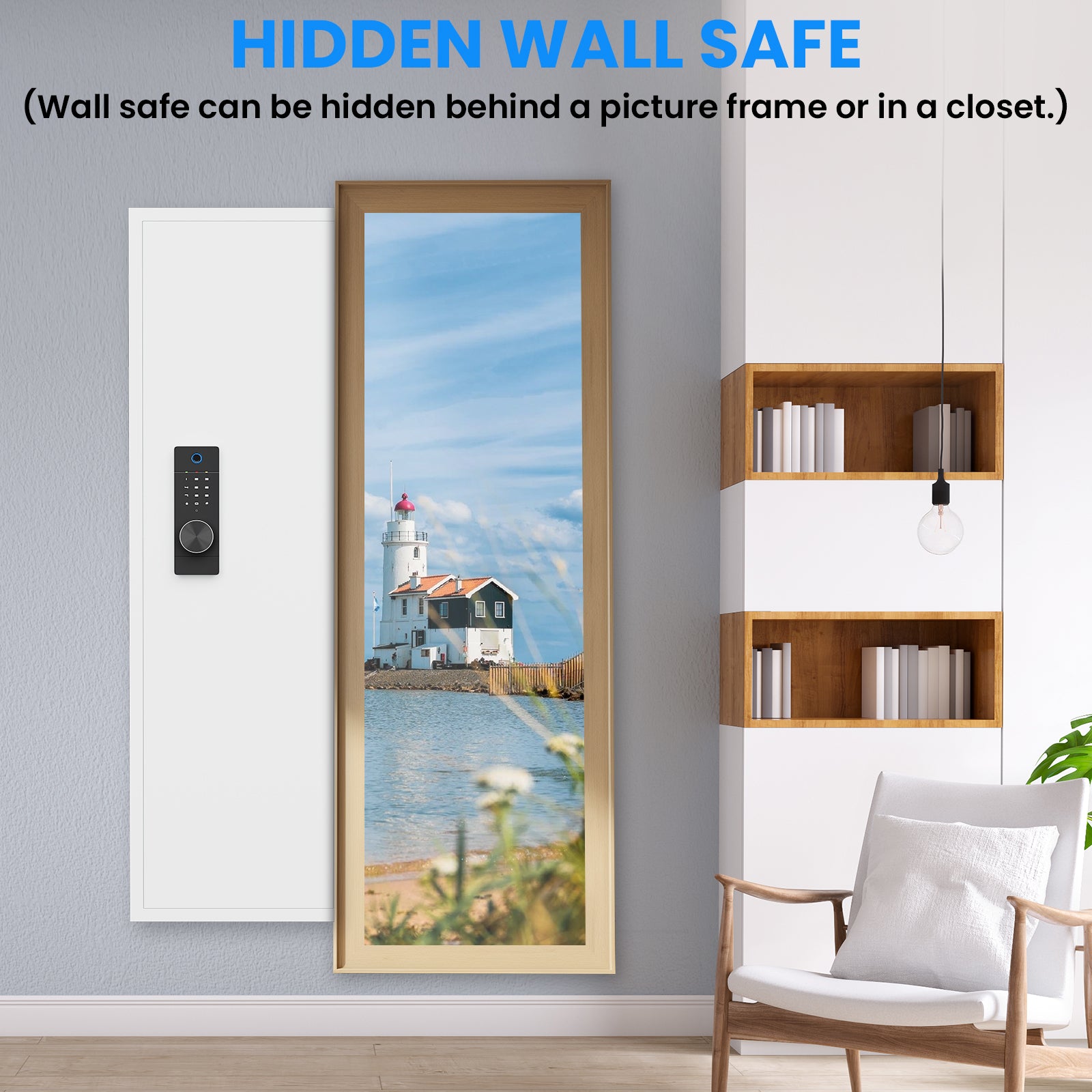 Fingerprint Touch Panel In Wall Safe,Hidden Wall Safe For Rifles And Pistols With Adjustable Shelves,Assembled Storege Safe For Firearm And Valuables White Fingerprint White Steel